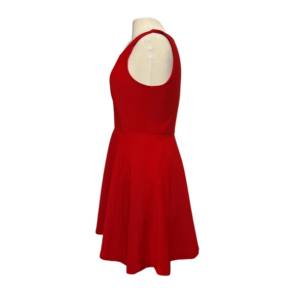 Express Sz M Red Dress Fit and Flare Ribbed Sleeveless Skater High Neck - Picture 2 of 4